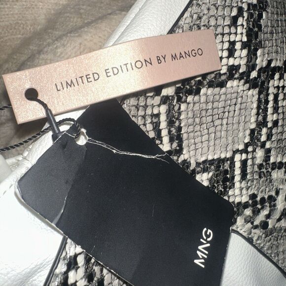 NWT MNG Mango Limited Edition Large Snake Print Tote Shoulder Bag Beige Gray NEW - Picture 7 of 7